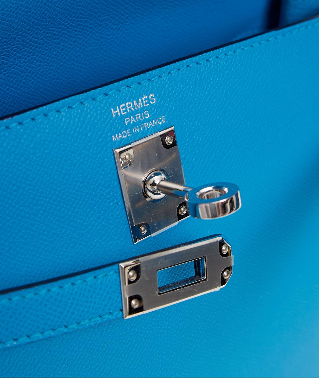 HERMES Голубая кожаная сумка с короткими ручками, фото 4