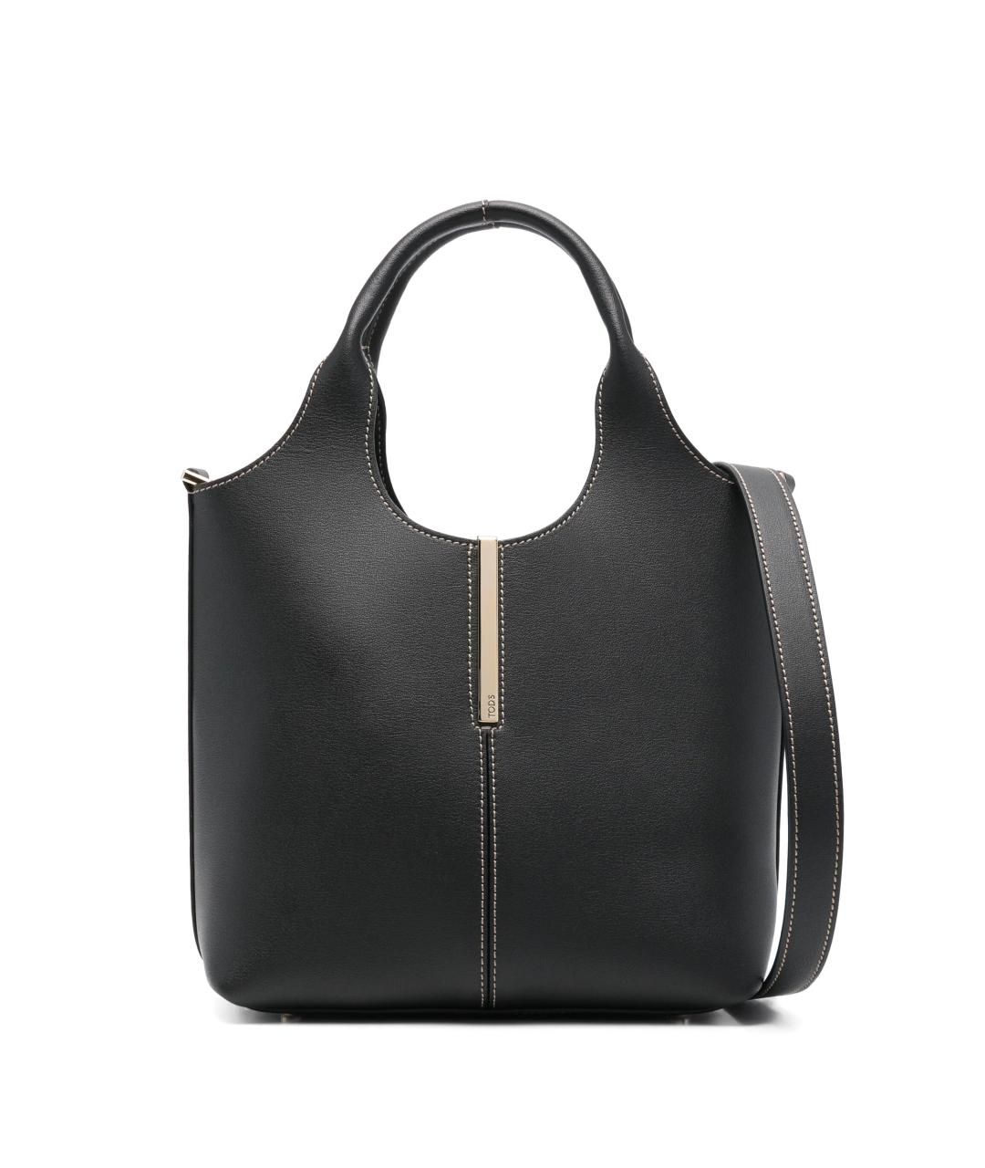 TOD'S Черная кожаная сумка тоут, фото 1