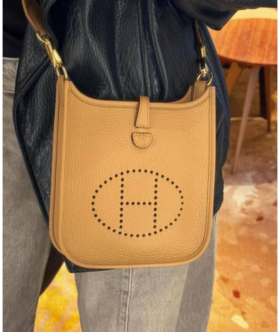 HERMES Бежевая кожаная сумка через плечо, фото 3