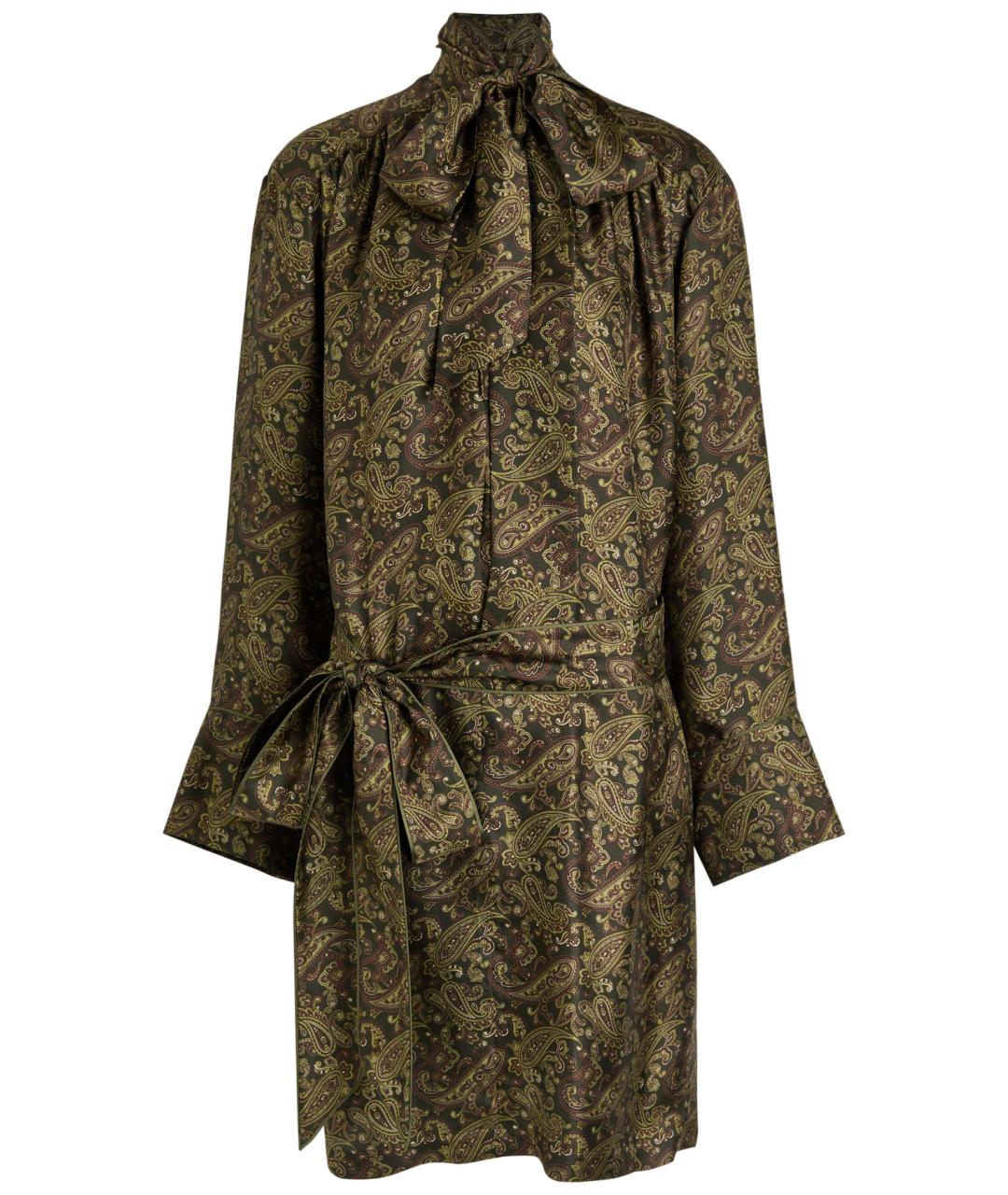 SAINT LAURENT Хаки шелковое коктейльное платье, фото 5