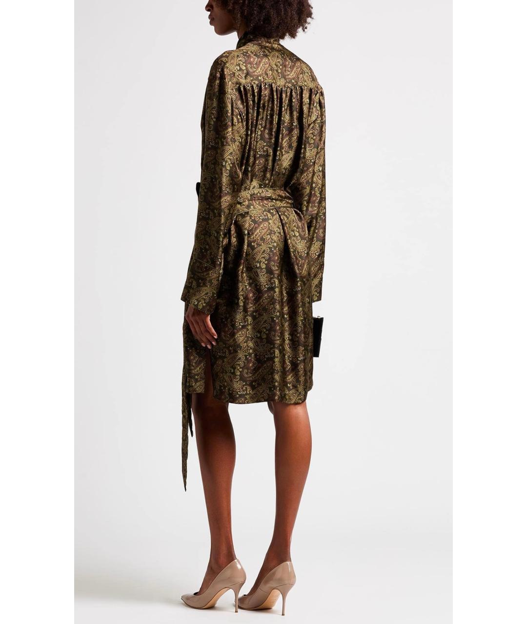 SAINT LAURENT Хаки шелковое коктейльное платье, фото 3