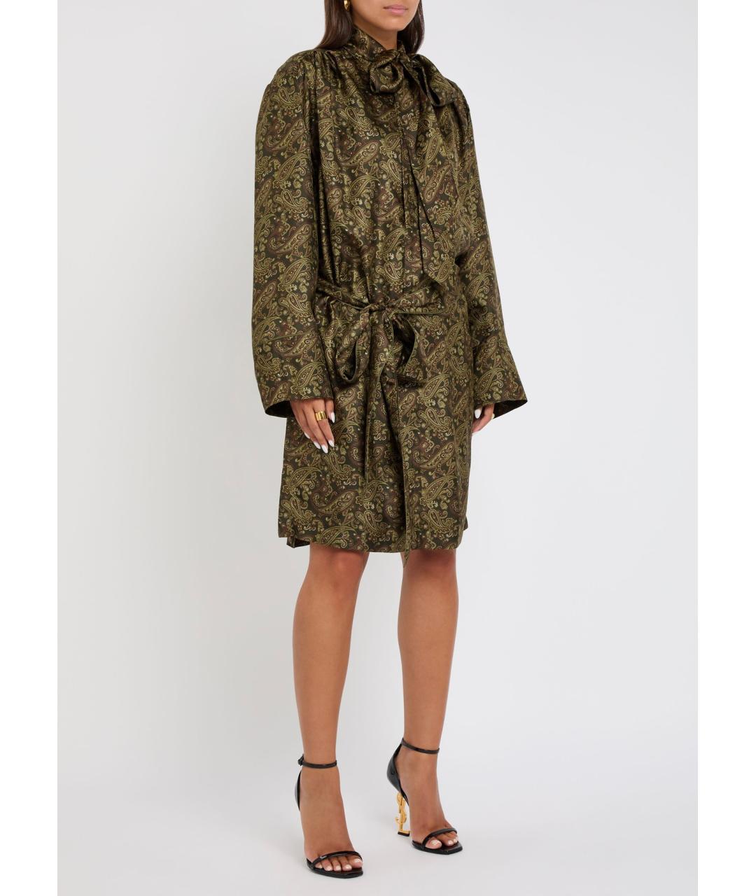 SAINT LAURENT Хаки шелковое коктейльное платье, фото 4