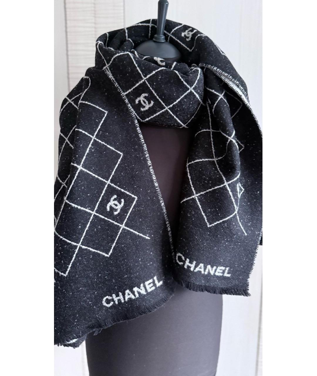 CHANEL Черный шерстяной шарф, фото 3