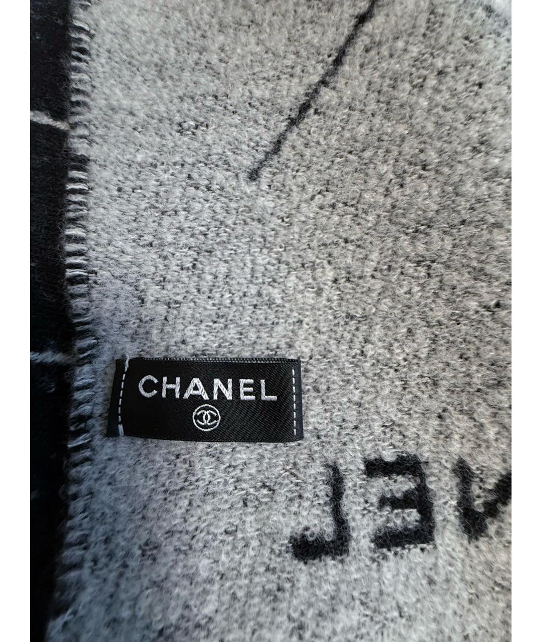 CHANEL Черный шерстяной шарф, фото 6