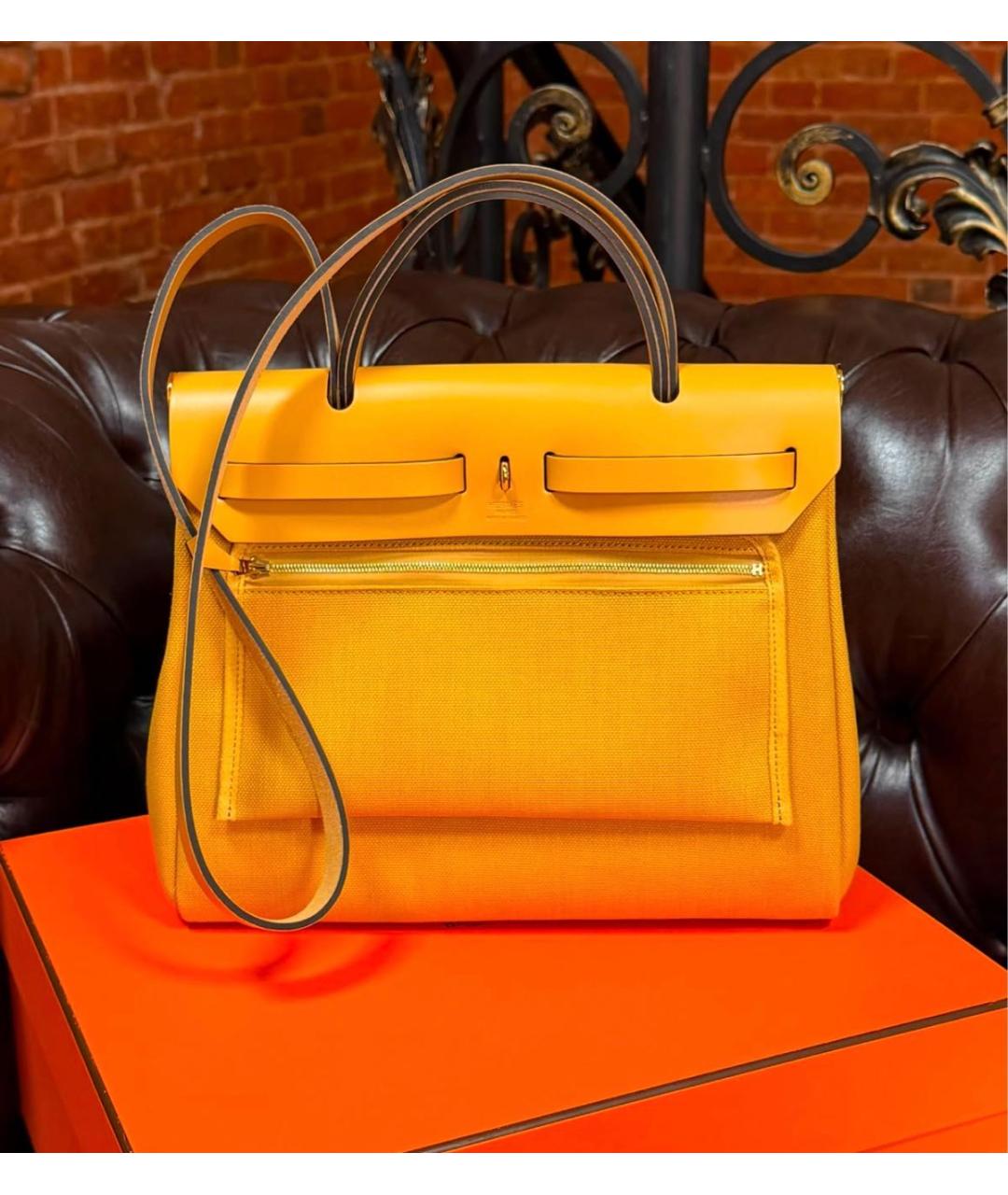 HERMES Горчичная кожаная сумка через плечо, фото 5