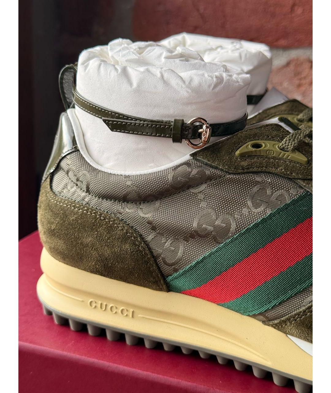 GUCCI Хаки замшевые кроссовки, фото 6