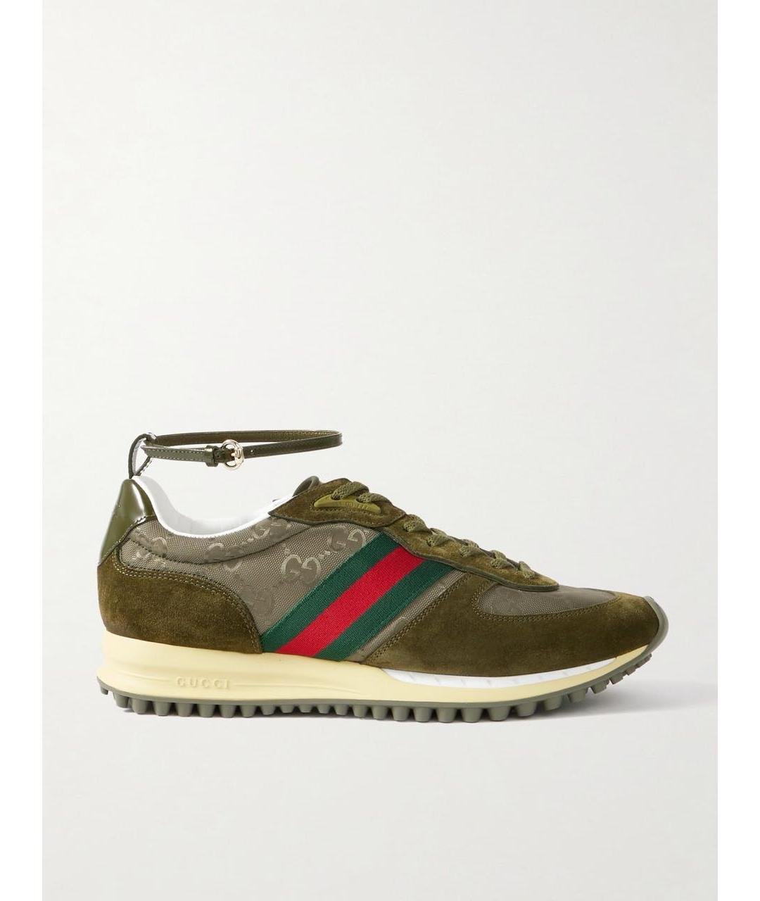 GUCCI Хаки замшевые кроссовки, фото 9