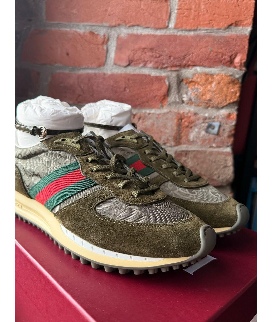 GUCCI Хаки замшевые кроссовки, фото 5