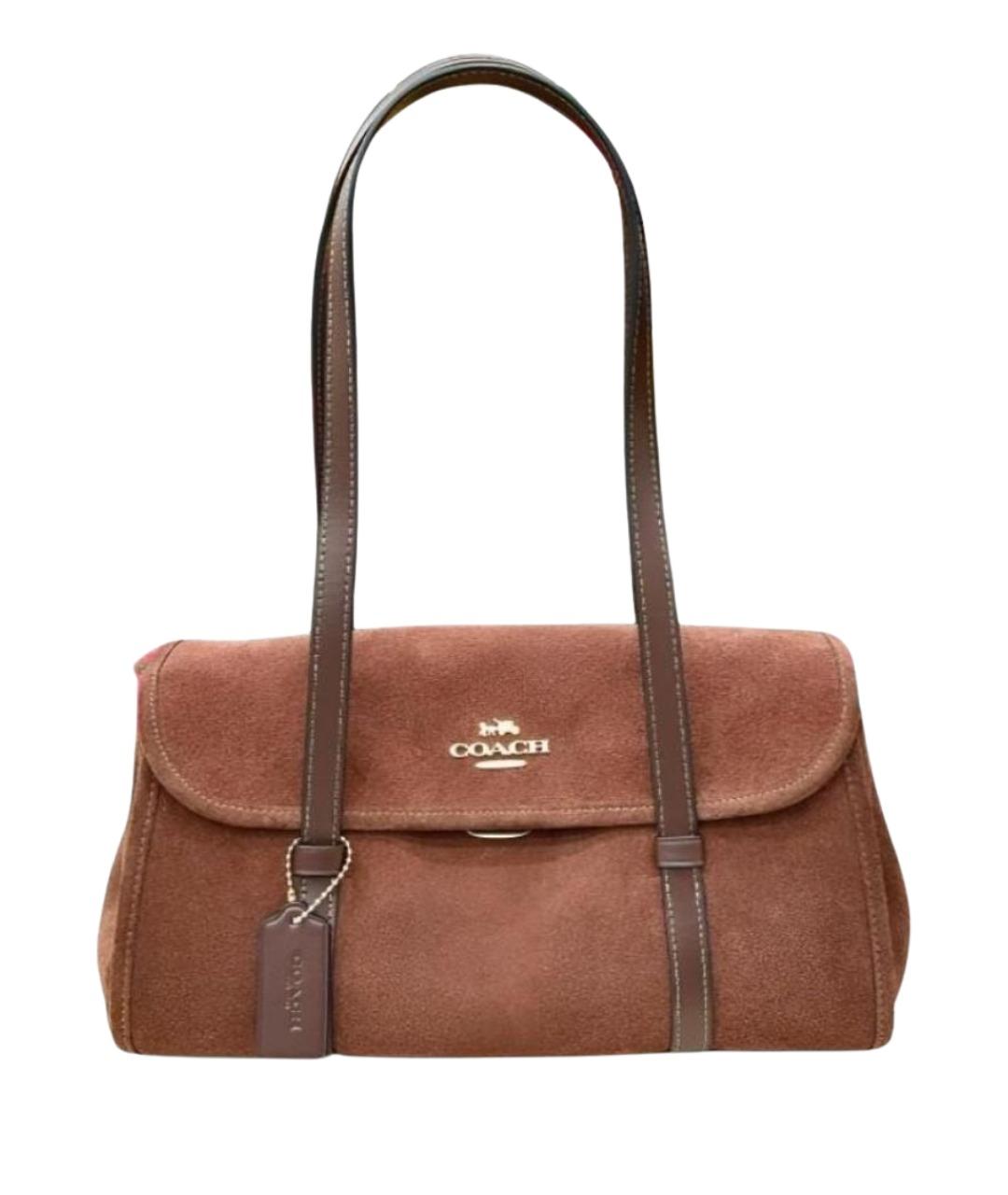 COACH Коричневая замшевая сумка с короткими ручками, фото 1