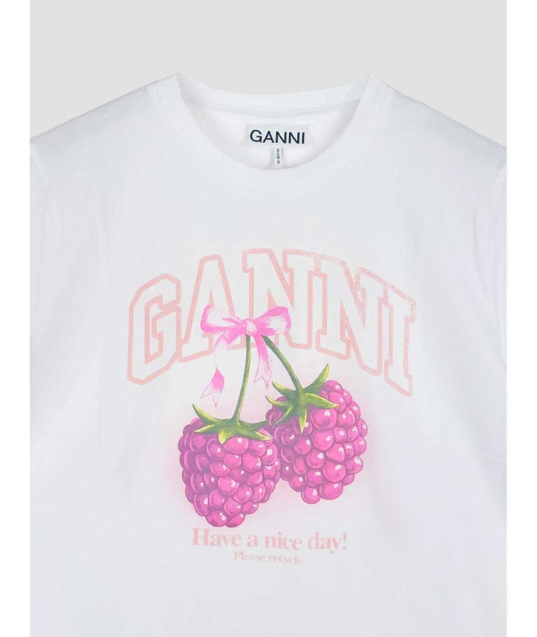 GANNI Белая хлопковая футболка, фото 3