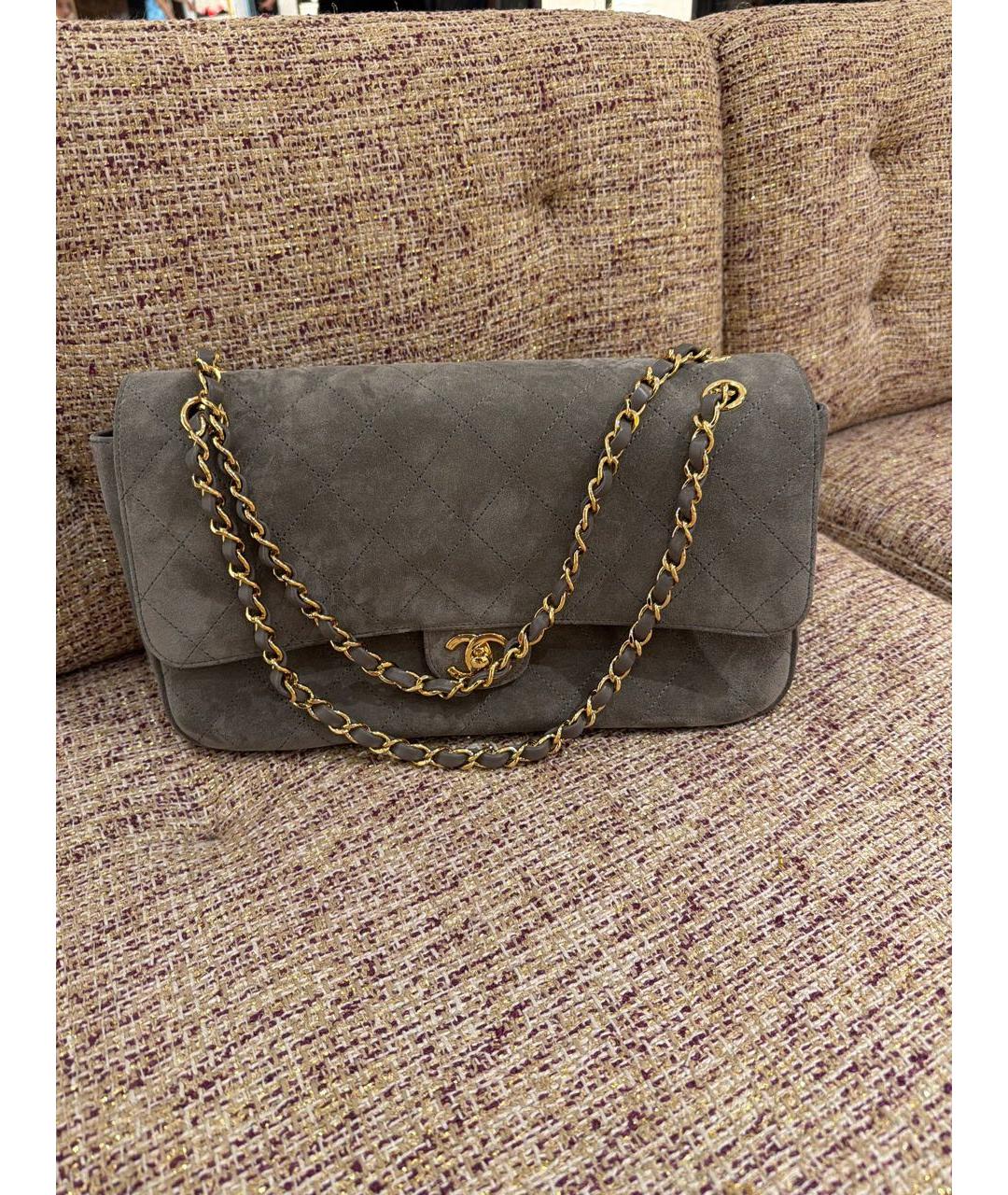 CHANEL Серая замшевая сумка через плечо, фото 4