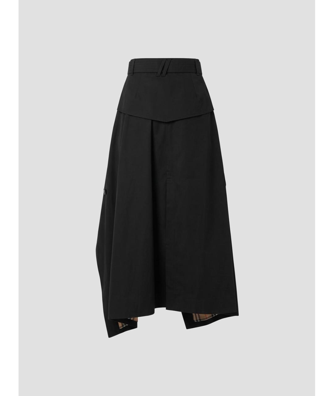 BURBERRY Черная хлопковая юбка миди, фото 2