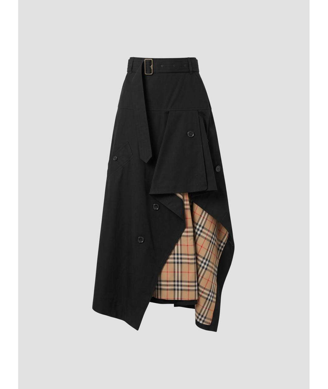 BURBERRY Черная хлопковая юбка миди, фото 4
