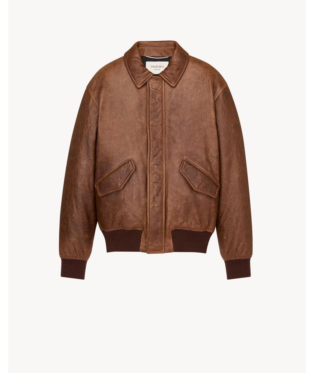 SAINT LAURENT Коричневая кожаная куртка, фото 3