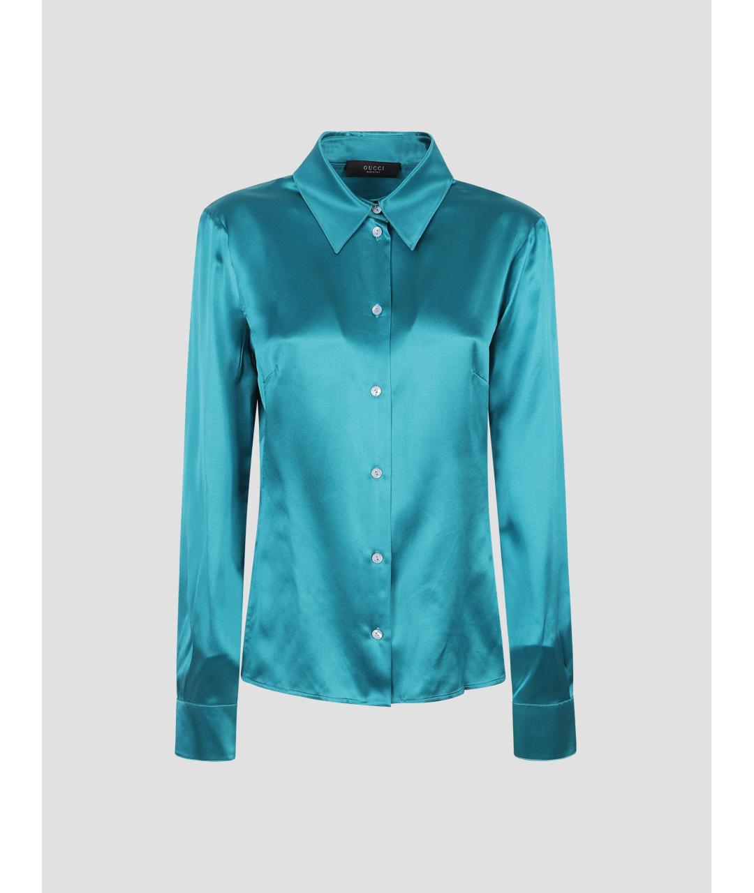 GUCCI Бирюзовая шелковая блузы, фото 4