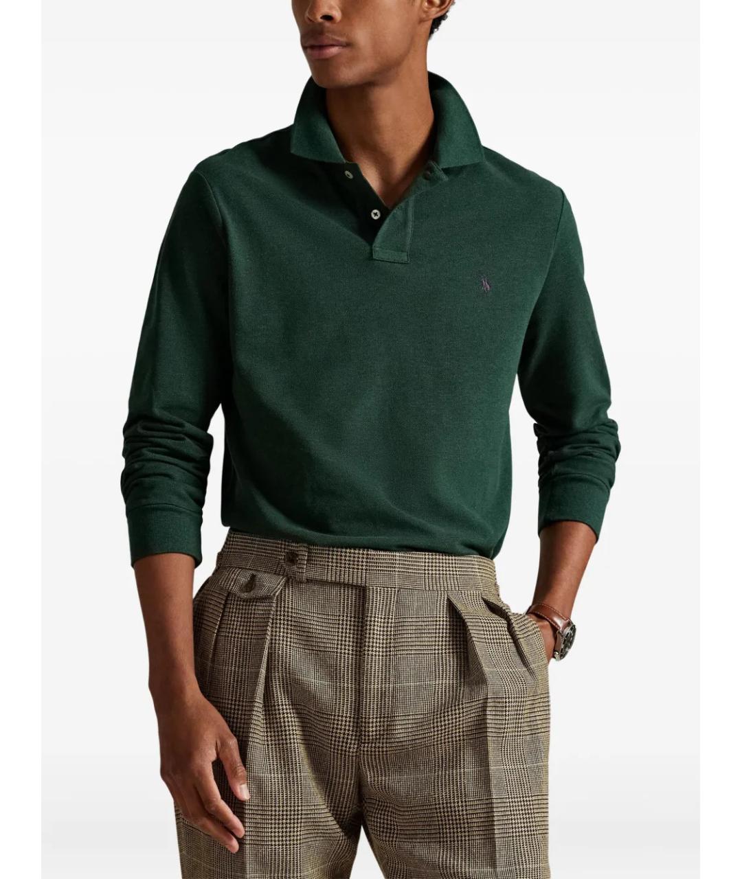 POLO RALPH LAUREN Зеленое хлопковое поло с длинным рукавом, фото 3