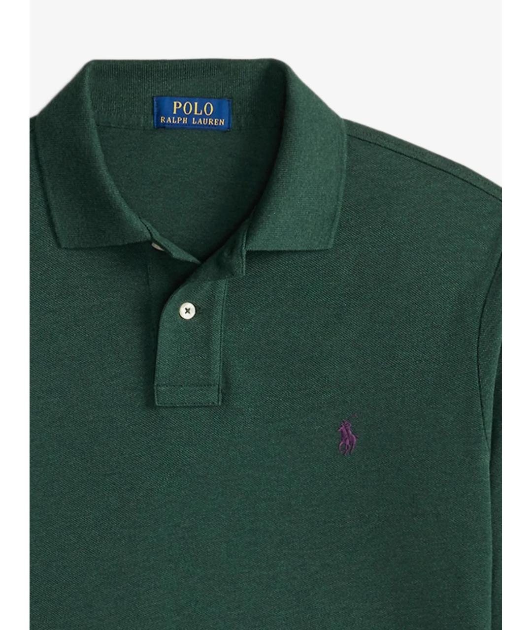 POLO RALPH LAUREN Зеленое хлопковое поло с длинным рукавом, фото 5