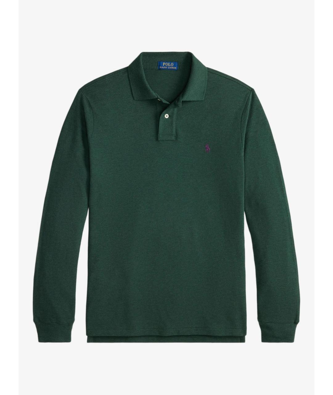 POLO RALPH LAUREN Зеленое хлопковое поло с длинным рукавом, фото 6