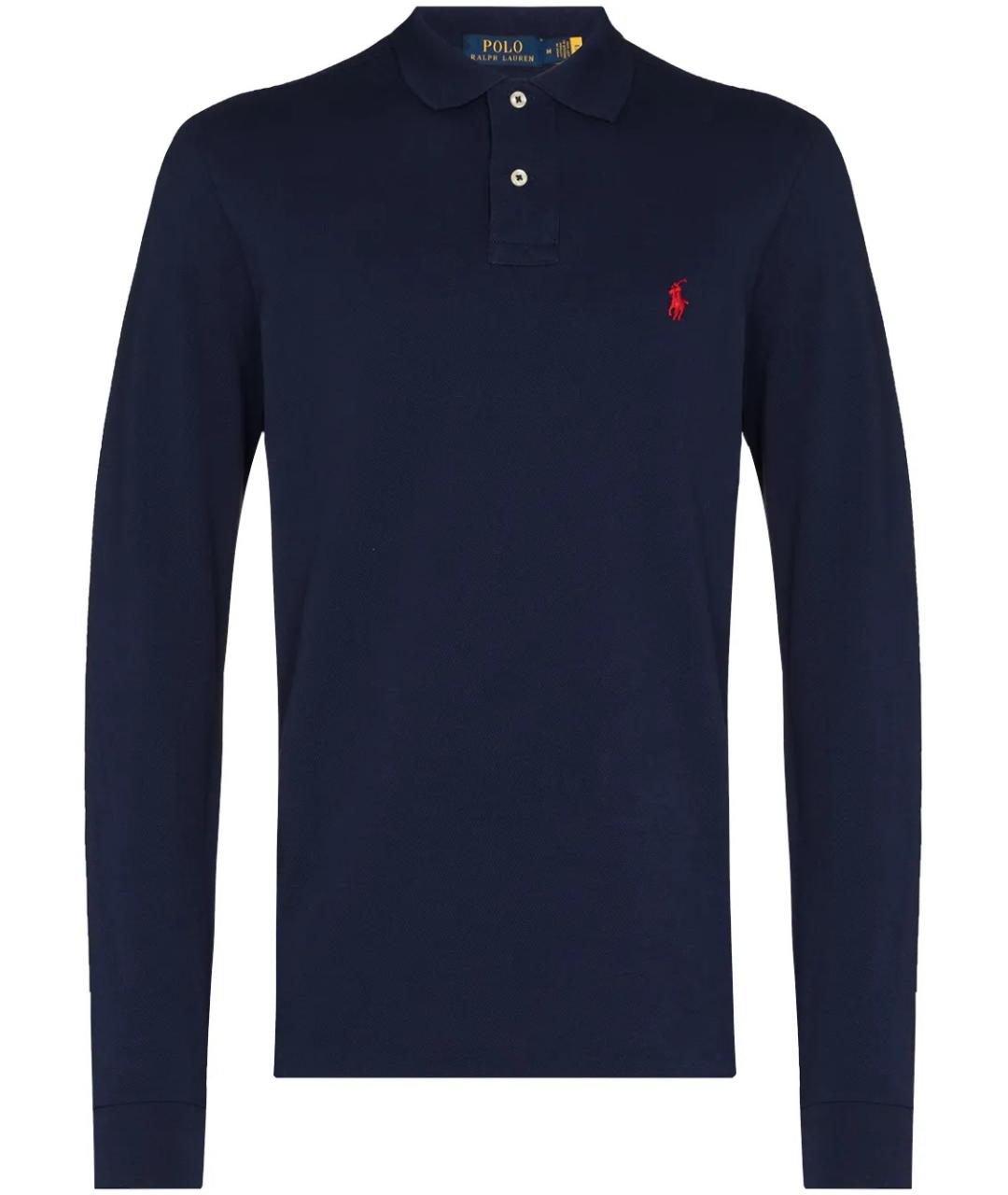 POLO RALPH LAUREN Синее хлопковое поло с длинным рукавом, фото 1