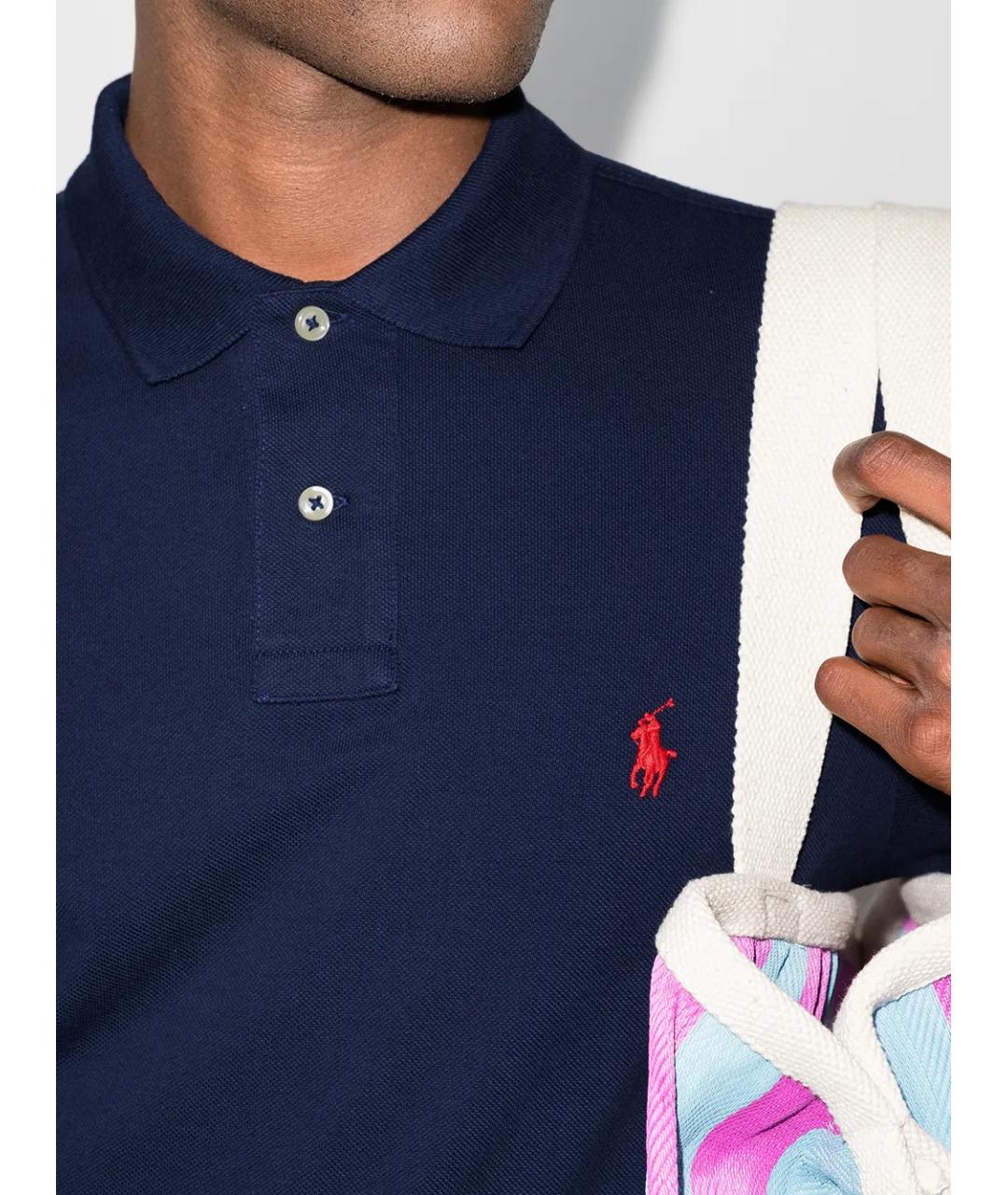 POLO RALPH LAUREN Синее хлопковое поло с длинным рукавом, фото 4