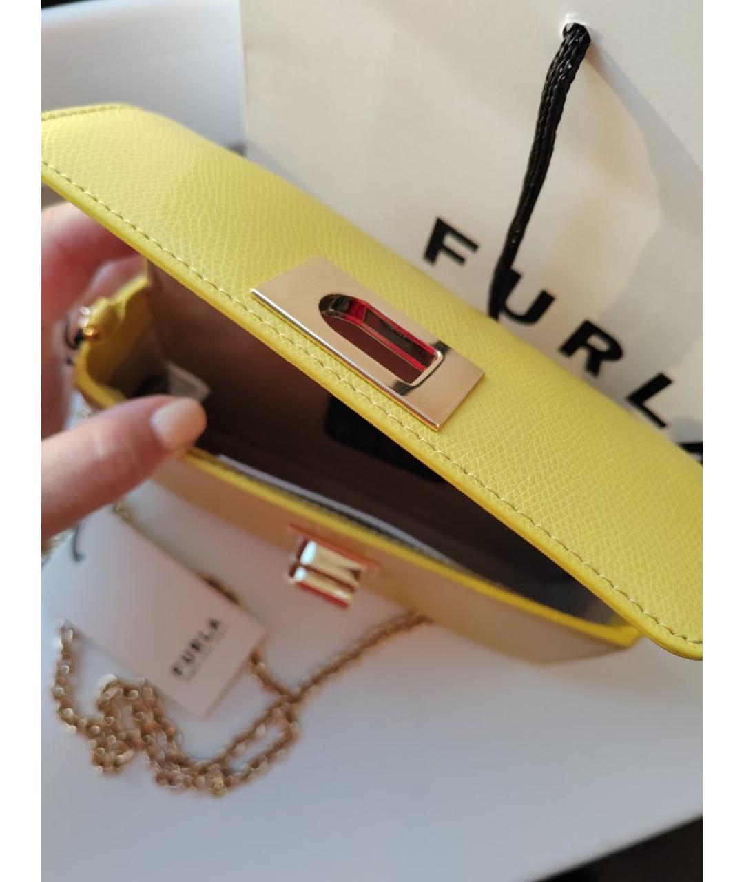 FURLA Желтая кожаная сумка через плечо, фото 3
