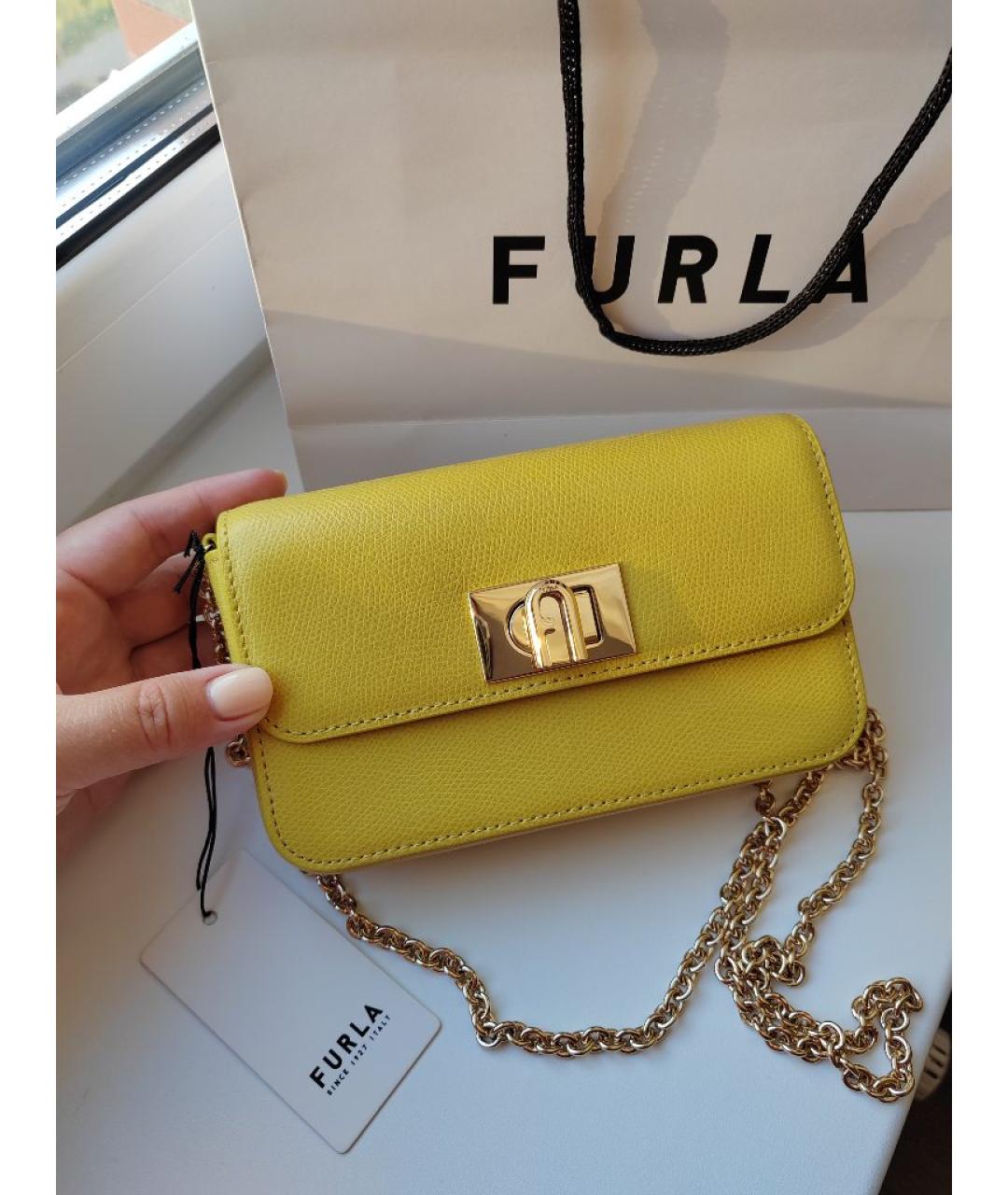 FURLA Желтая кожаная сумка через плечо, фото 2