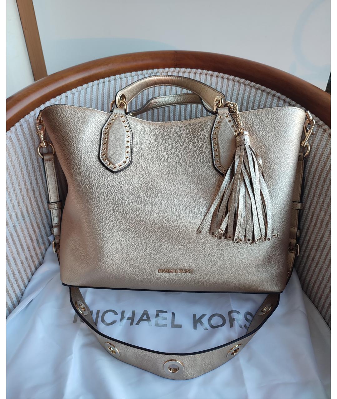 MICHAEL KORS Золотая кожаная сумка тоут, фото 10