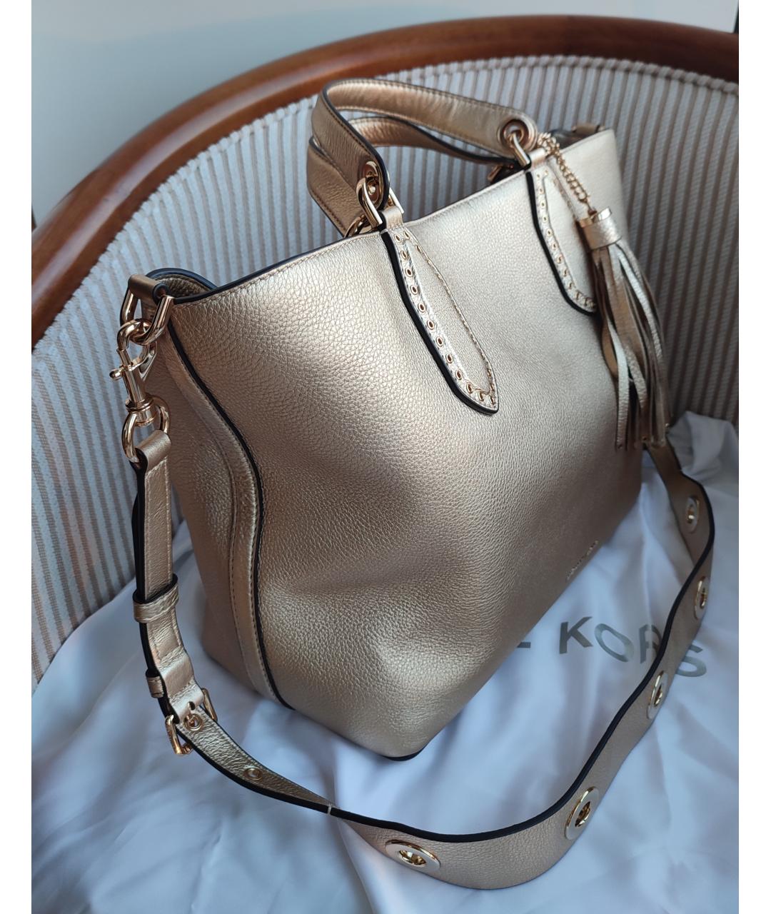 MICHAEL KORS Золотая кожаная сумка тоут, фото 2