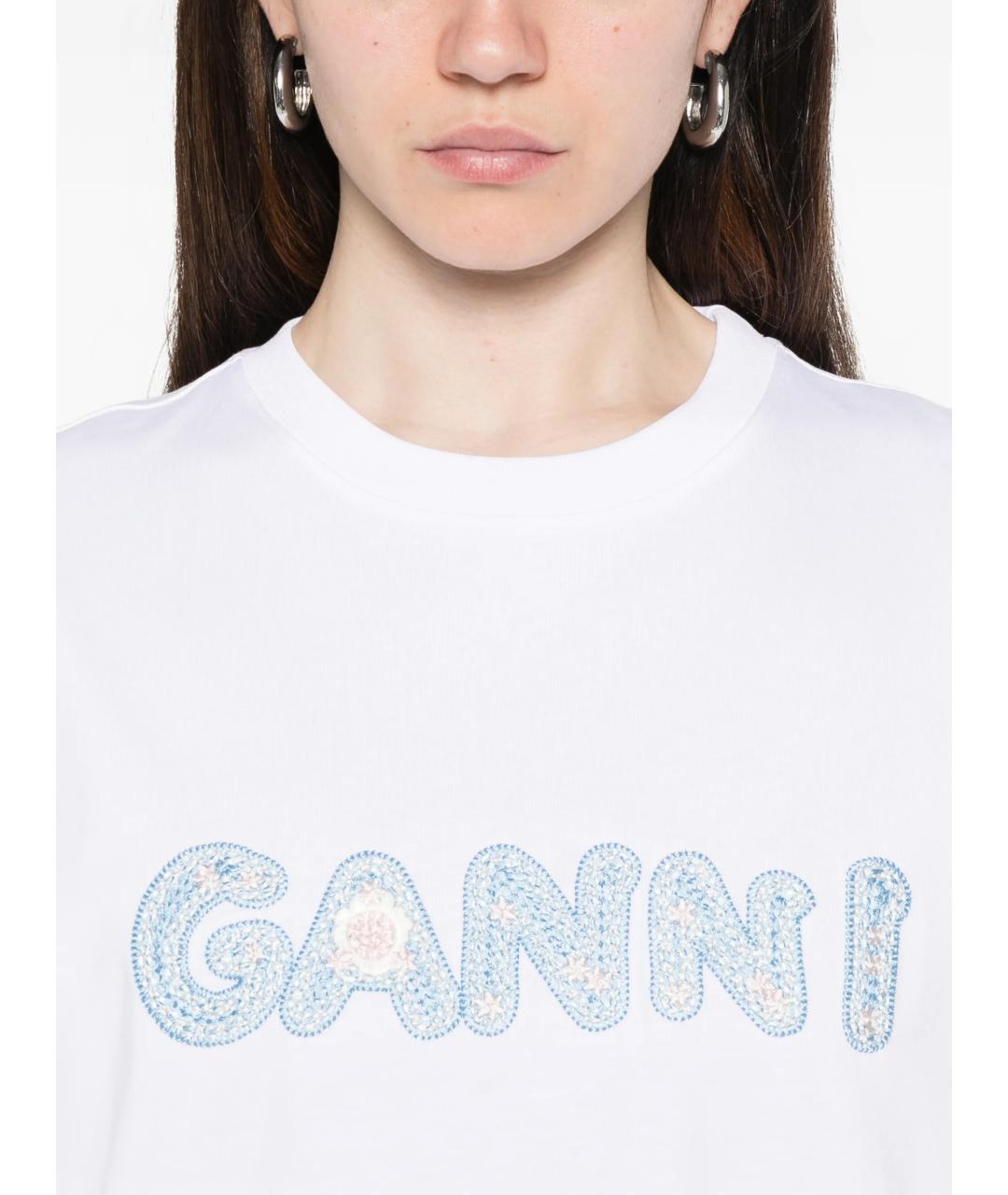 GANNI Белая хлопковая футболка, фото 5