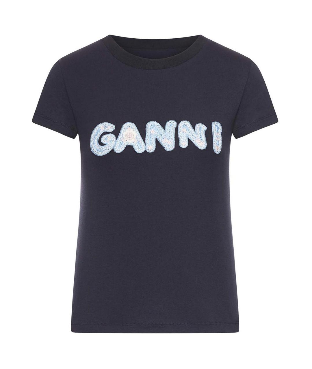 GANNI Черная хлопковая футболка, фото 1