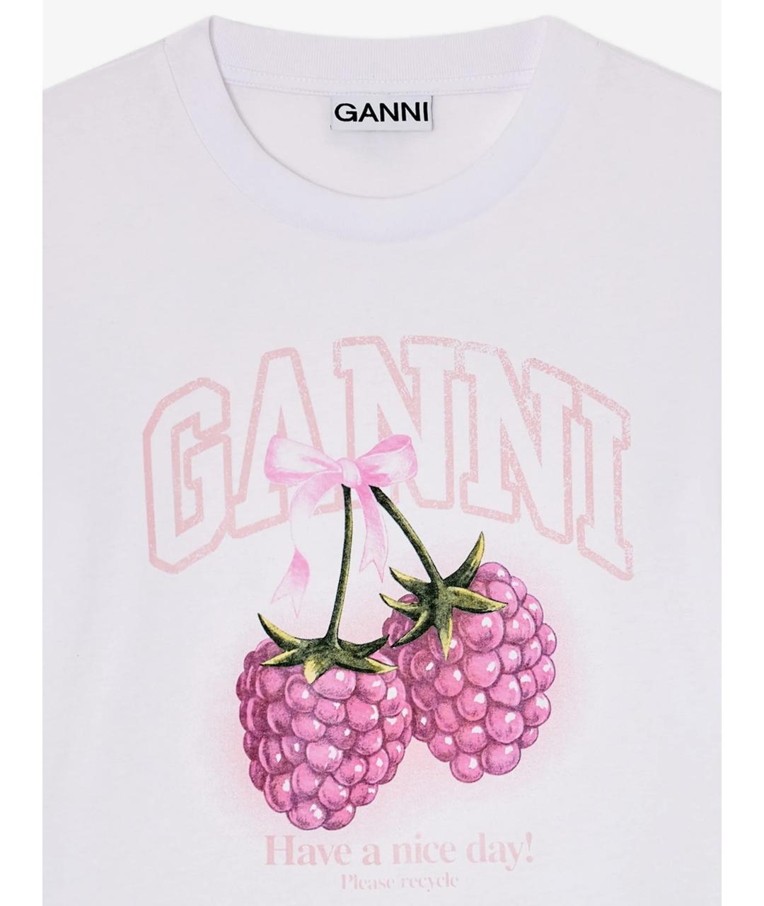 GANNI Белая хлопковая футболка, фото 2