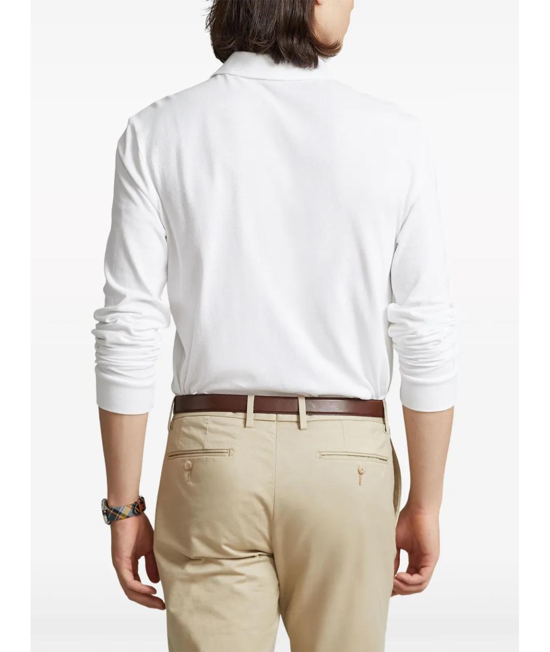 POLO RALPH LAUREN Белое хлопковое поло с длинным рукавом, фото 4