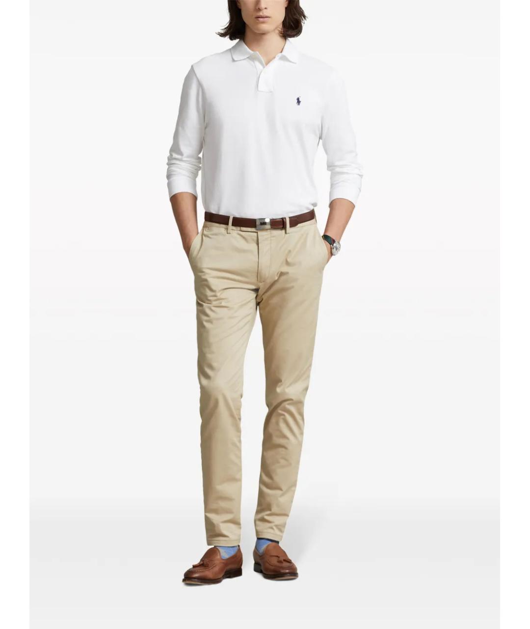 POLO RALPH LAUREN Белое хлопковое поло с длинным рукавом, фото 2