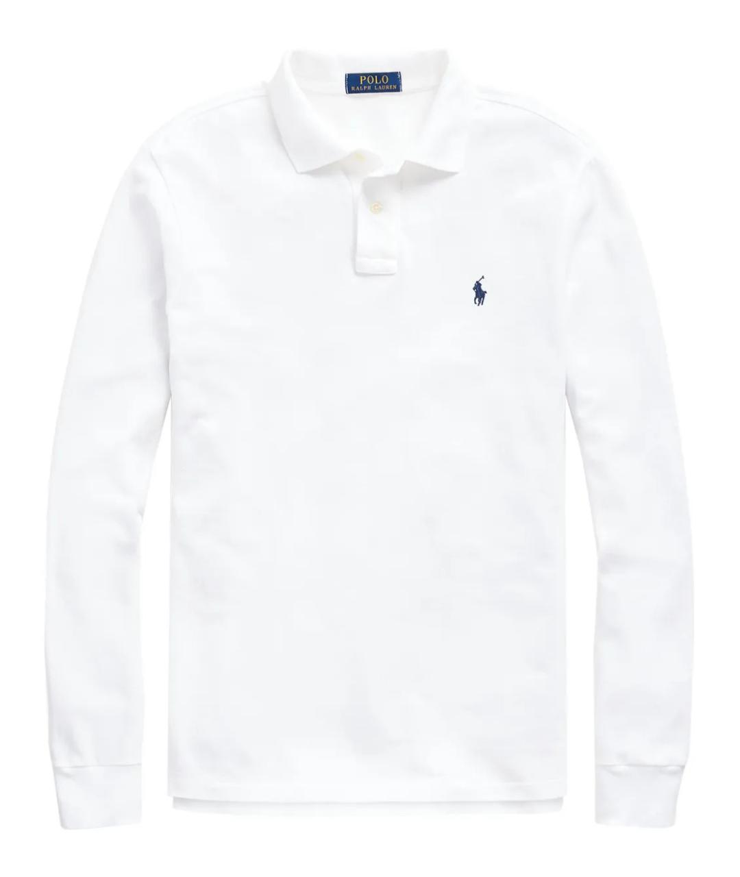 POLO RALPH LAUREN Белое хлопковое поло с длинным рукавом, фото 1