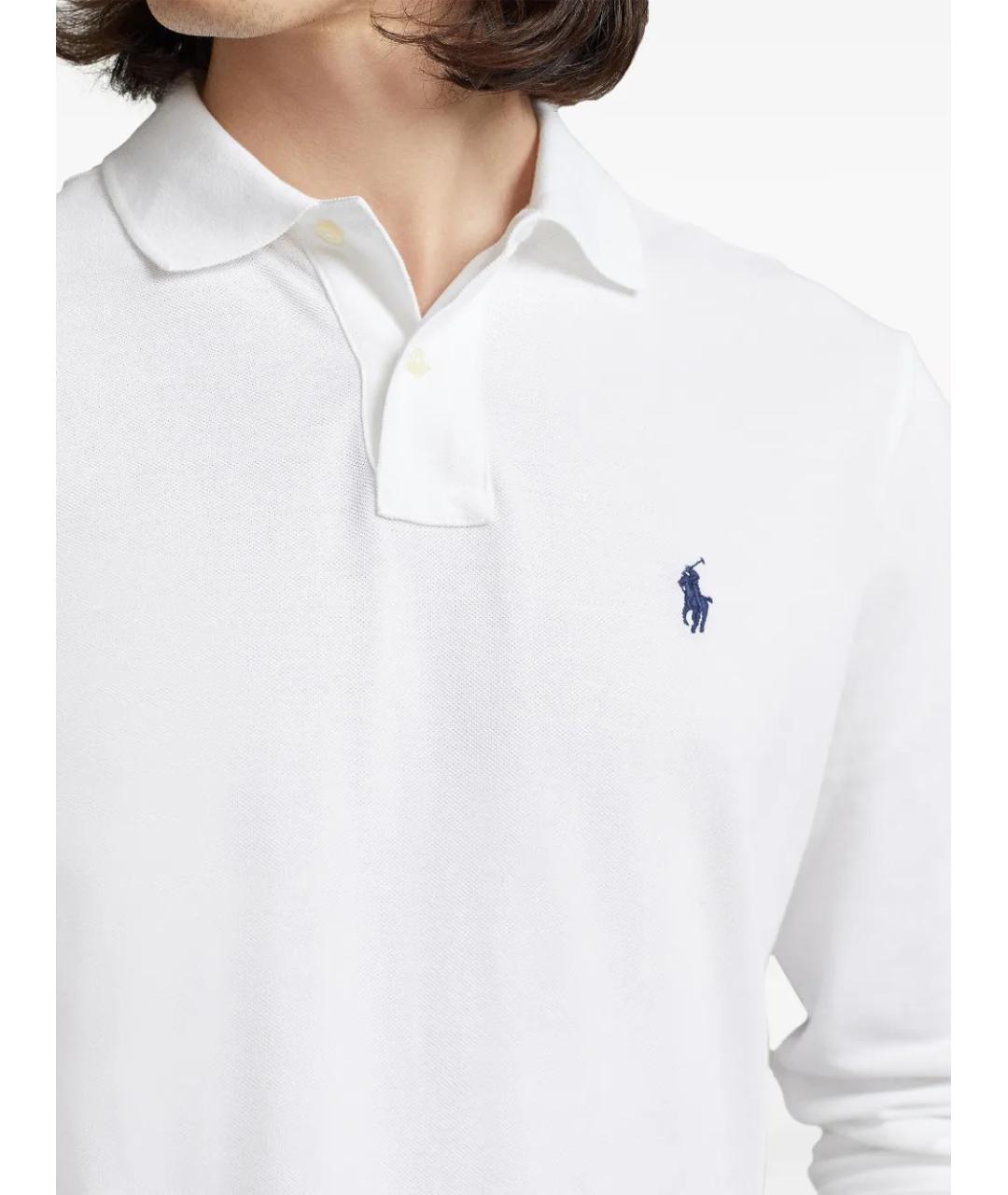 POLO RALPH LAUREN Белое хлопковое поло с длинным рукавом, фото 5