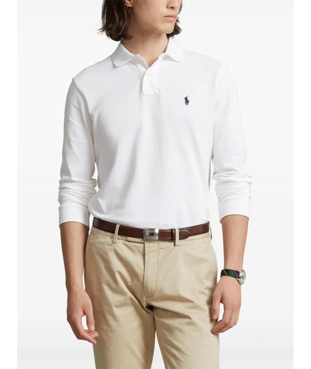 POLO RALPH LAUREN Белое хлопковое поло с длинным рукавом, фото 3