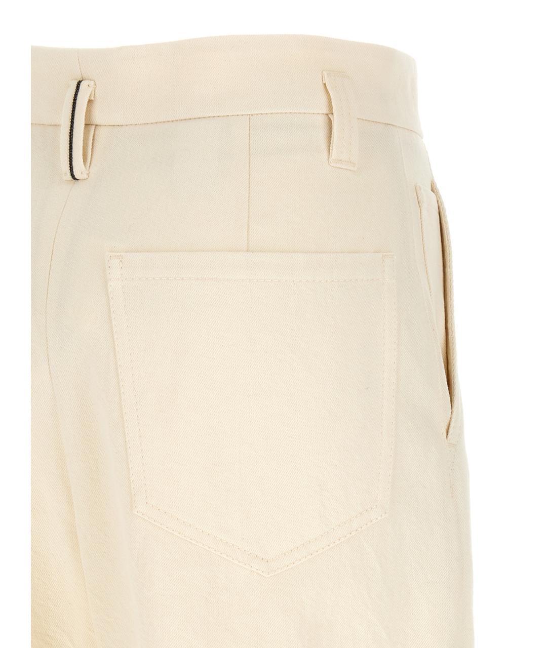 BRUNELLO CUCINELLI Бежевые хлопковые брюки широкие, фото 4