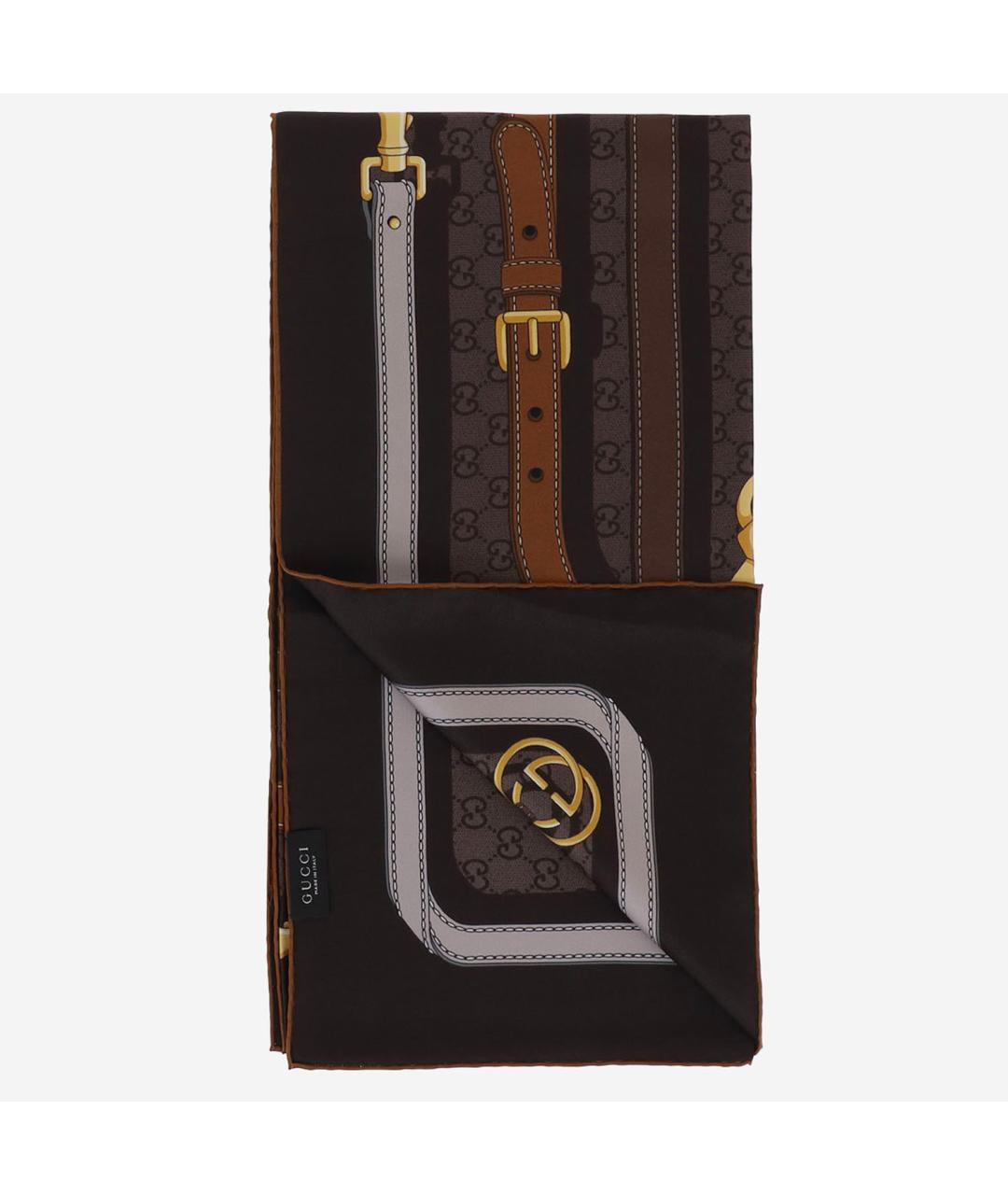 GUCCI Коричневый шелковый платок, фото 3