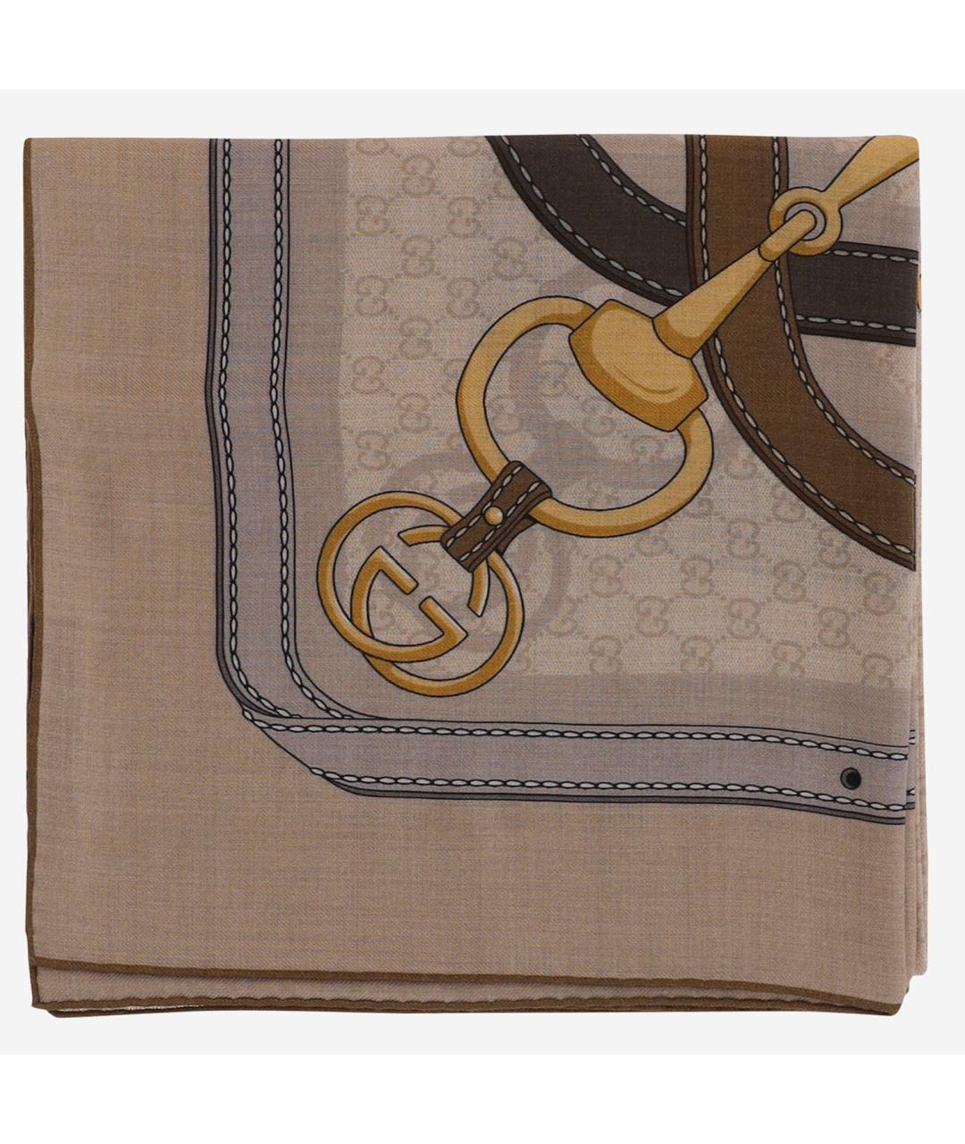 GUCCI Бежевый шелковый платок, фото 4