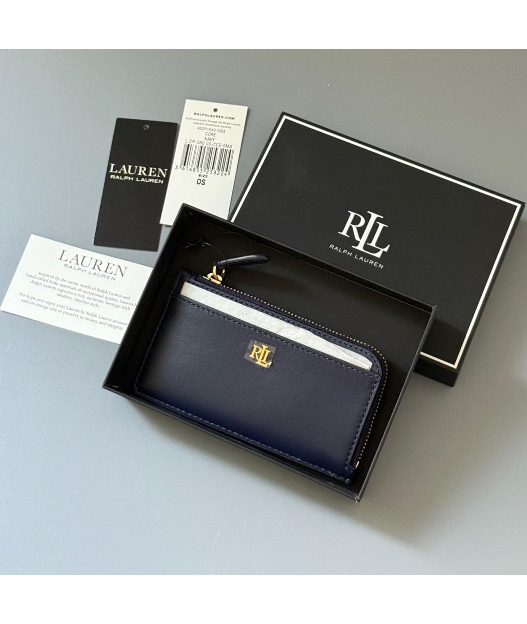 RALPH LAUREN Темно-синий кожаный кардхолдер, фото 2