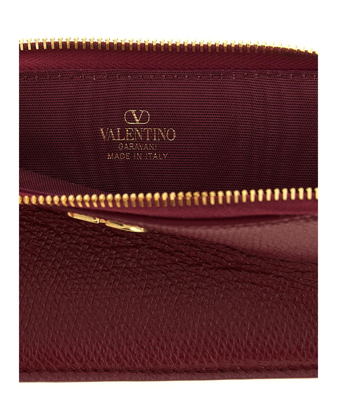 VALENTINO Бордовый кожаный кардхолдер, фото 3