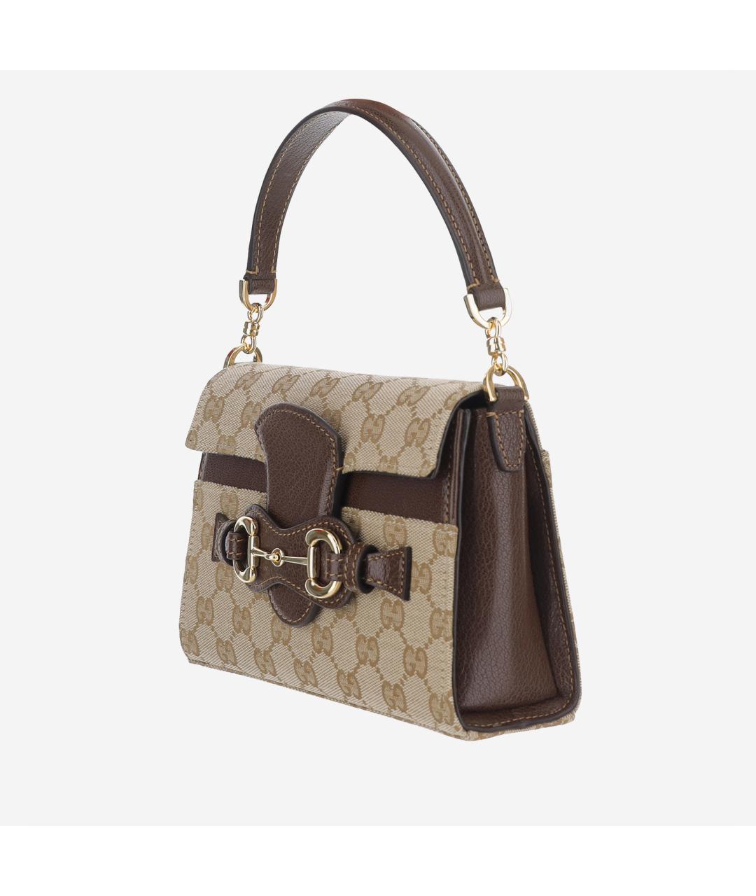 GUCCI Бежевая сумка с короткими ручками из канвы, фото 2