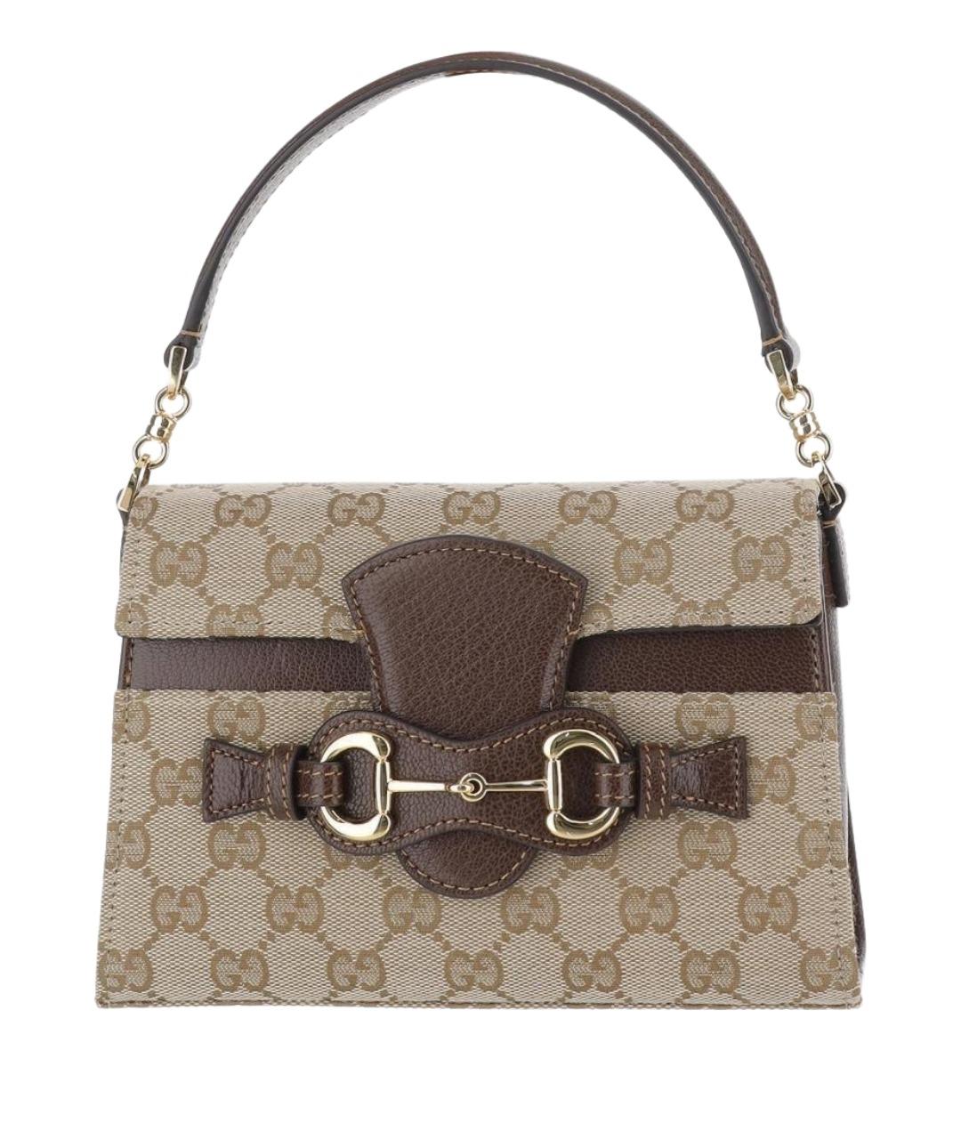 GUCCI Бежевая сумка с короткими ручками из канвы, фото 1