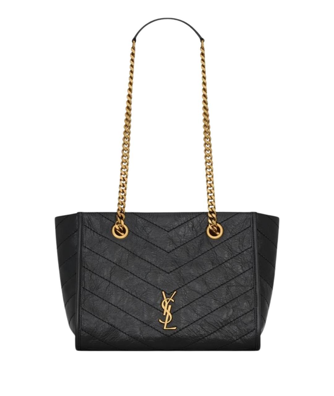SAINT LAURENT Черная кожаная сумка тоут, фото 1