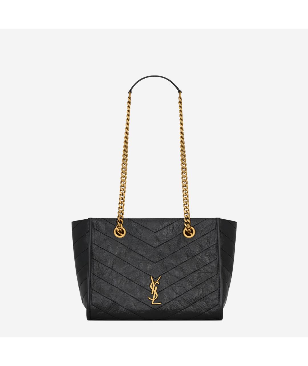 SAINT LAURENT Черная кожаная сумка тоут, фото 5