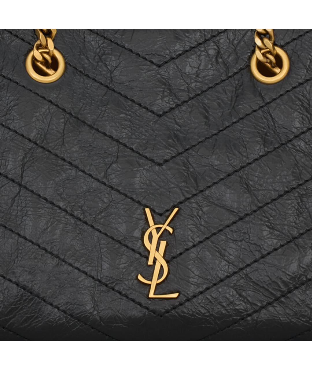 SAINT LAURENT Черная кожаная сумка тоут, фото 4