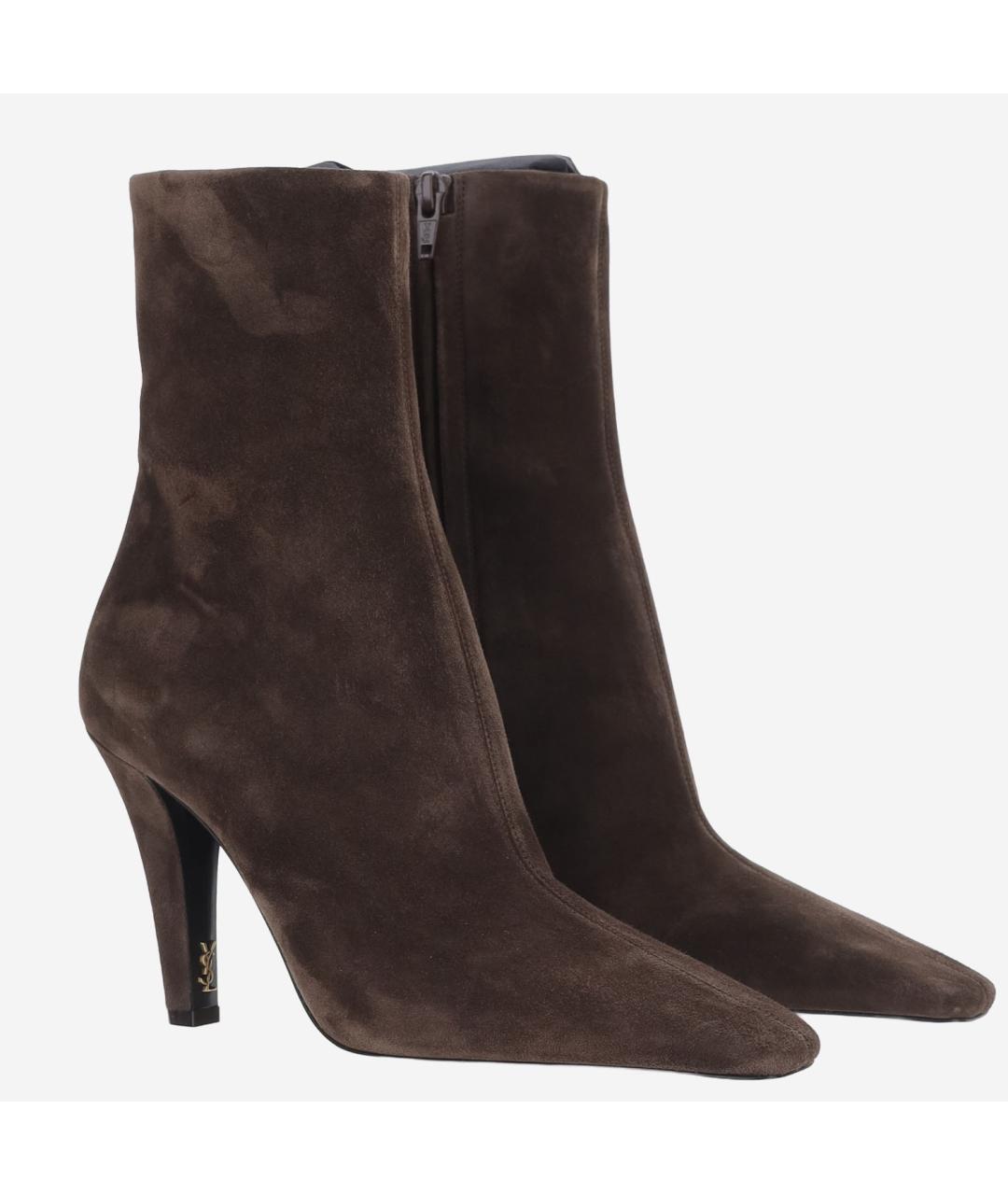 SAINT LAURENT Коричневые замшевые сапоги, фото 2