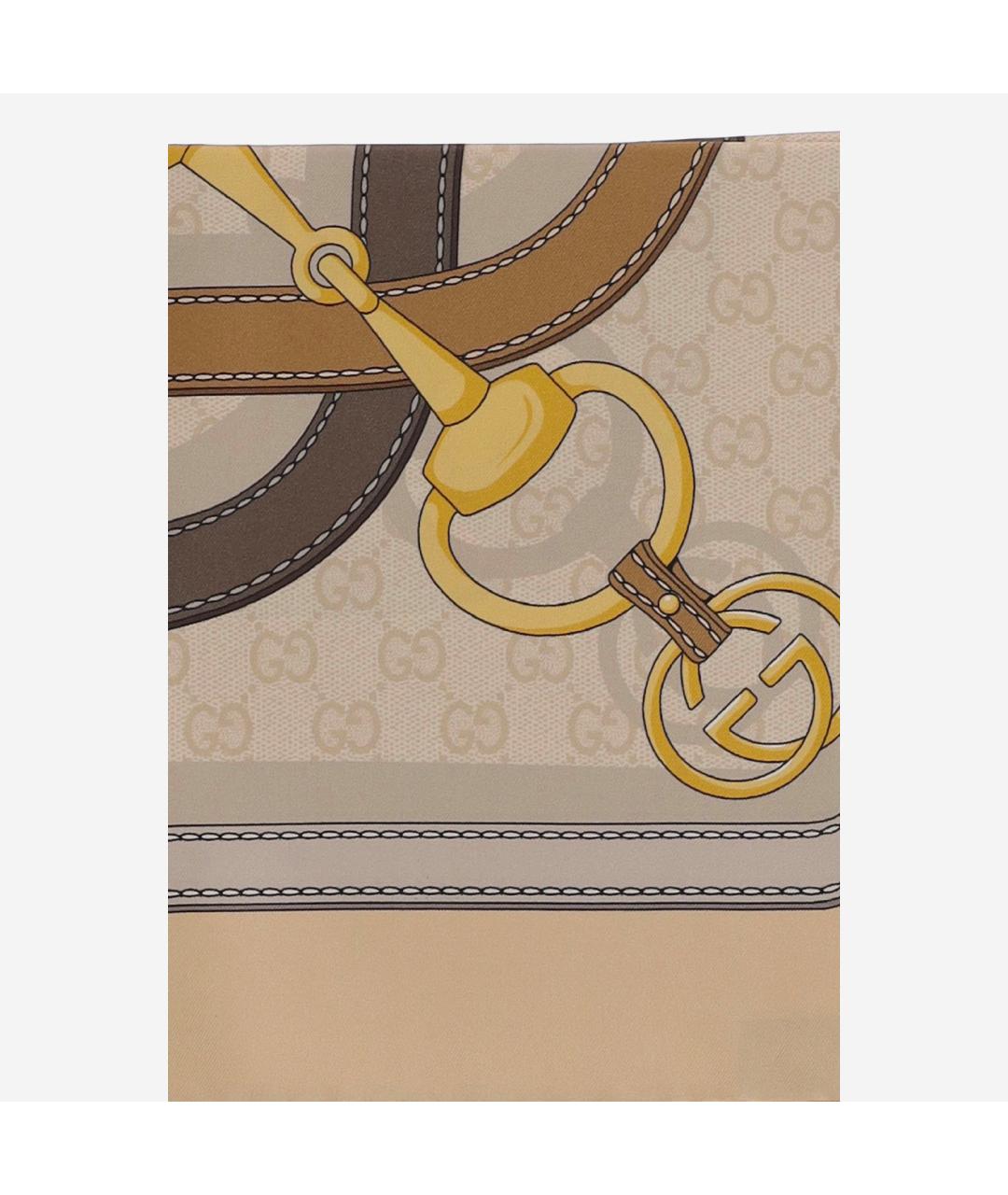 GUCCI Бежевый шелковый платок, фото 2