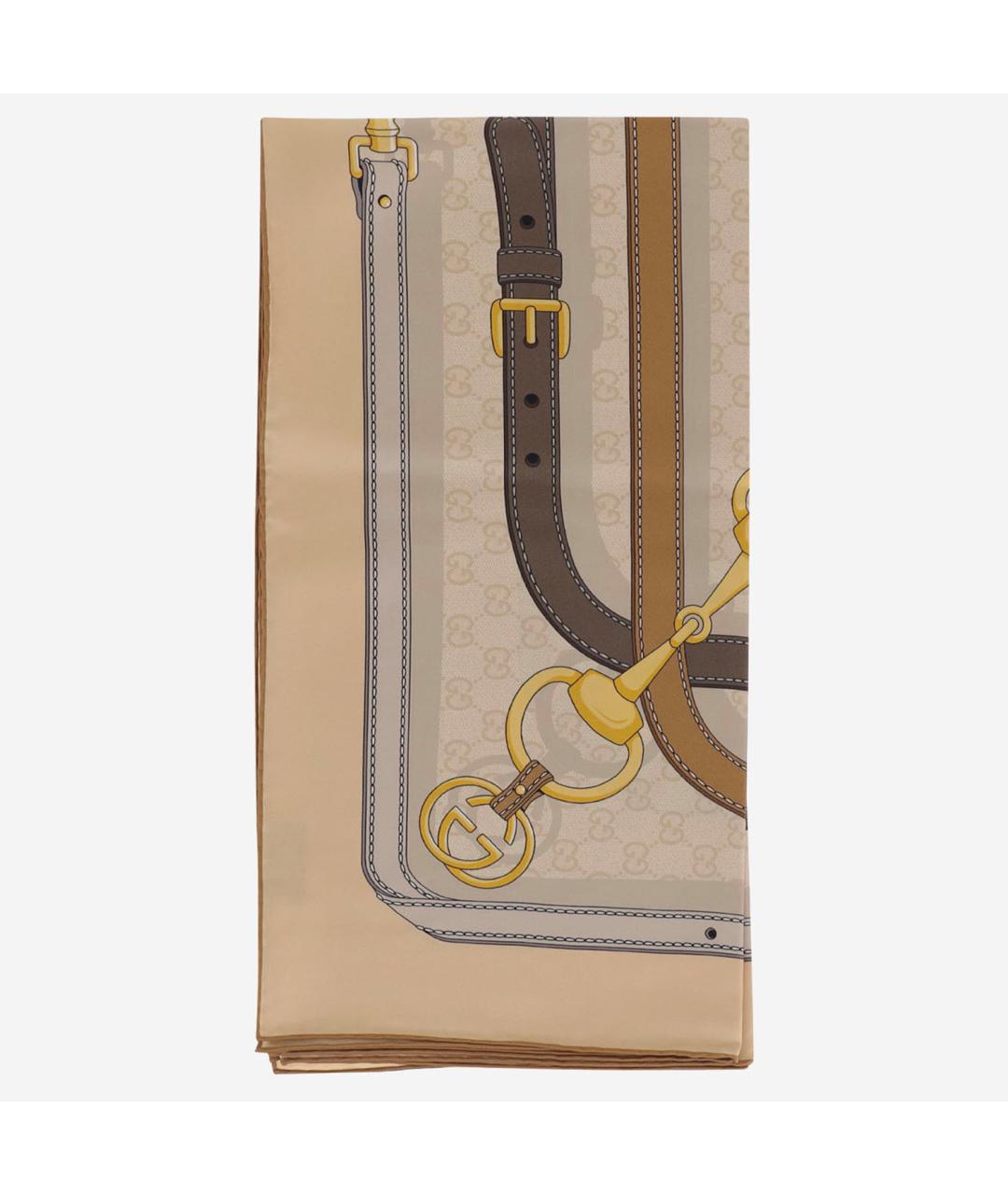 GUCCI Бежевый шелковый платок, фото 4