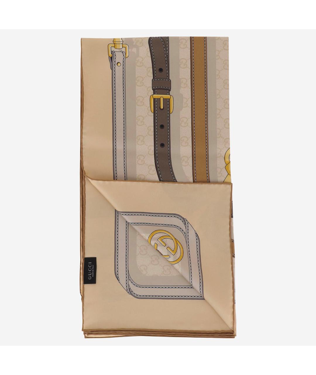 GUCCI Бежевый шелковый платок, фото 3